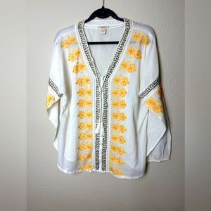 Sundance White and Orange Tunic with Intricate Embroidery Size L